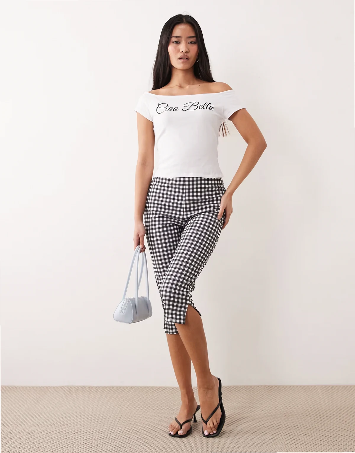 – Capri-Leggings aus Jersey mit schwarz-weißem Vichy-Karo