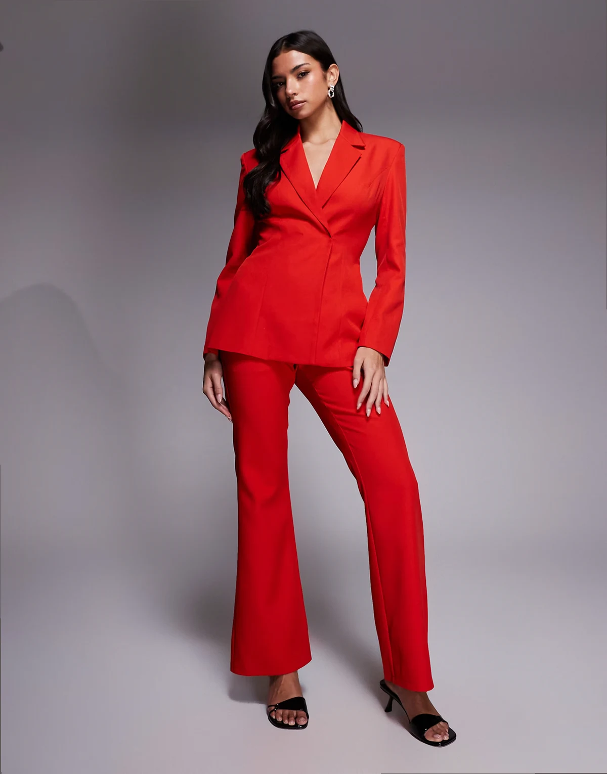 exclusive high rise tailored flare pants in red - part of a set