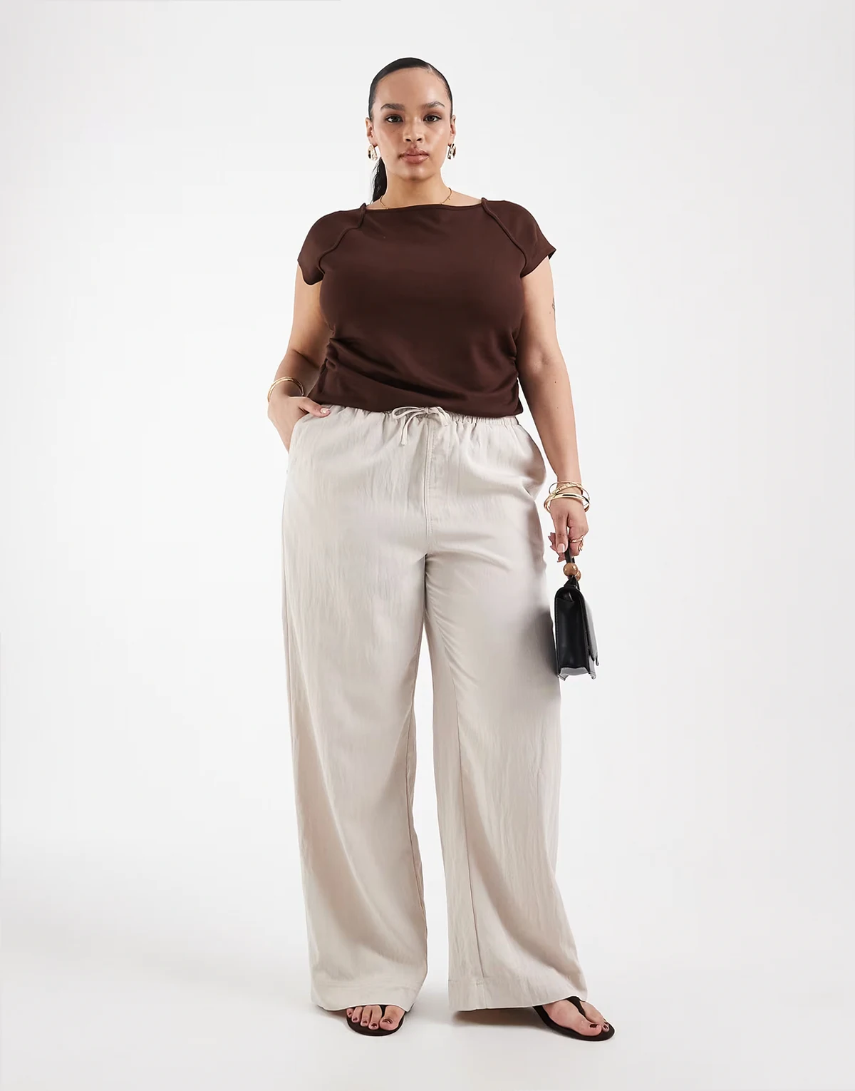 pull on wide leg pants in oatmeal