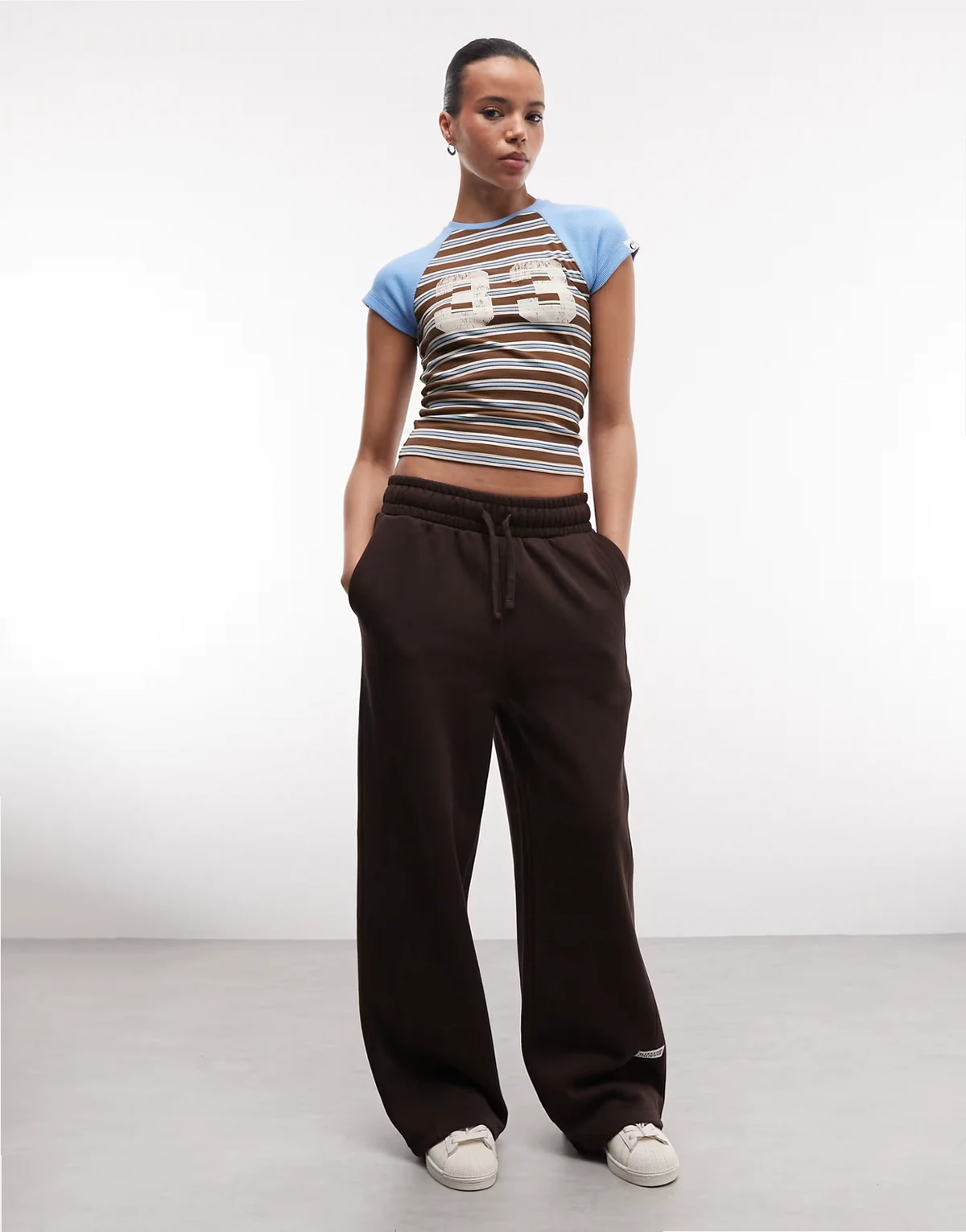 short sleeve raglan sporty tee in blue stripe