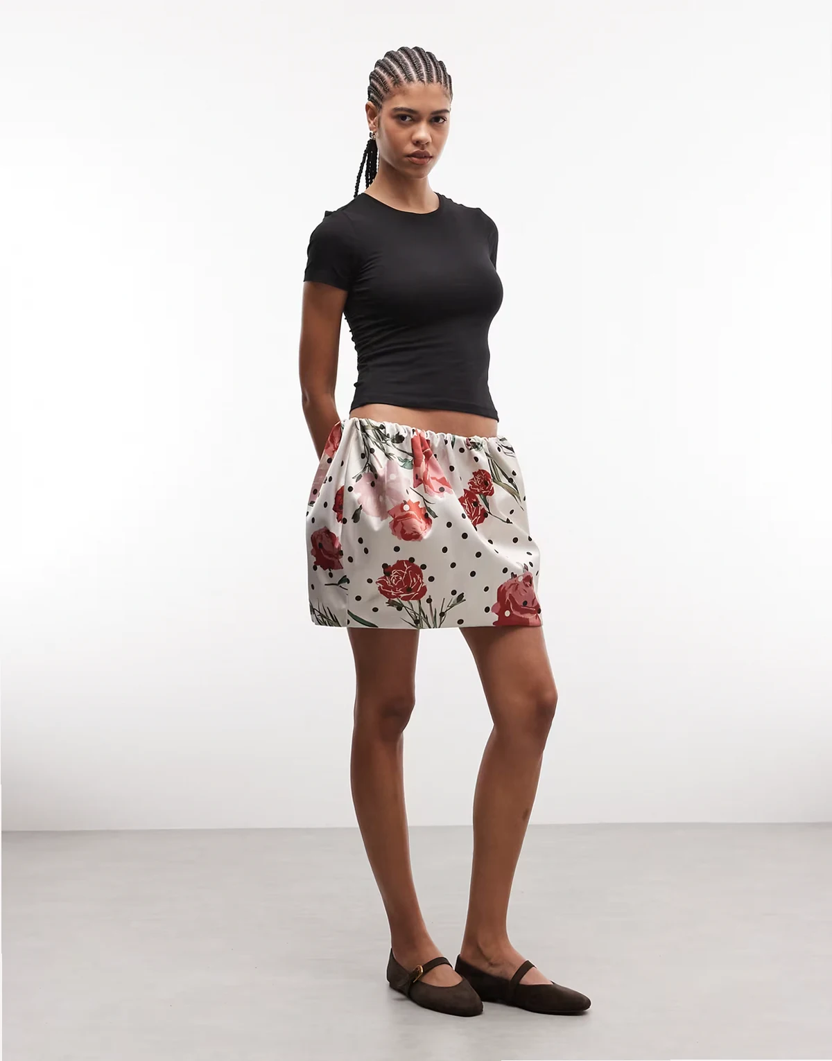 satin structured mini skirt in floral