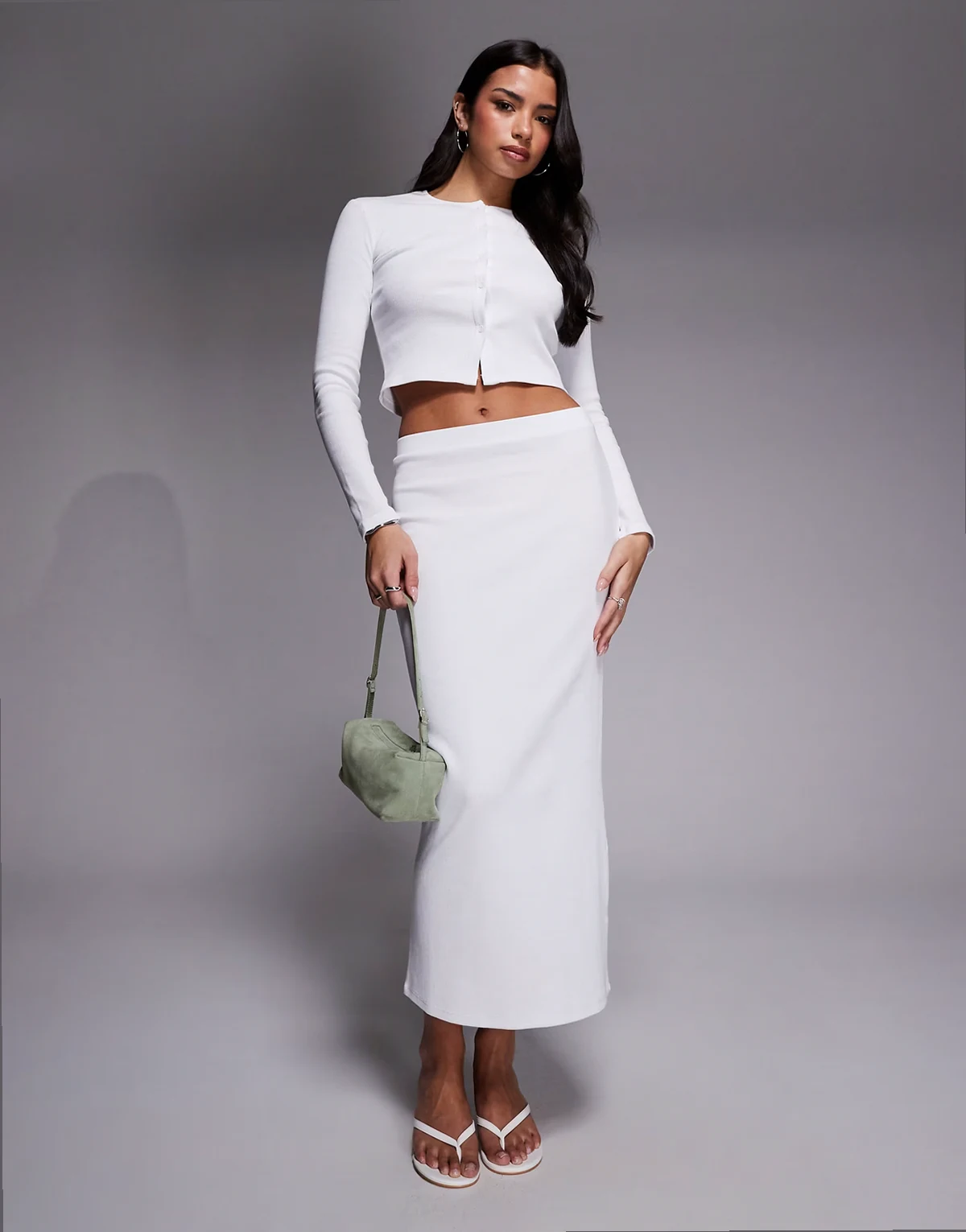 exclusive ribbed mid waist column maxi skirt in white - part of a set