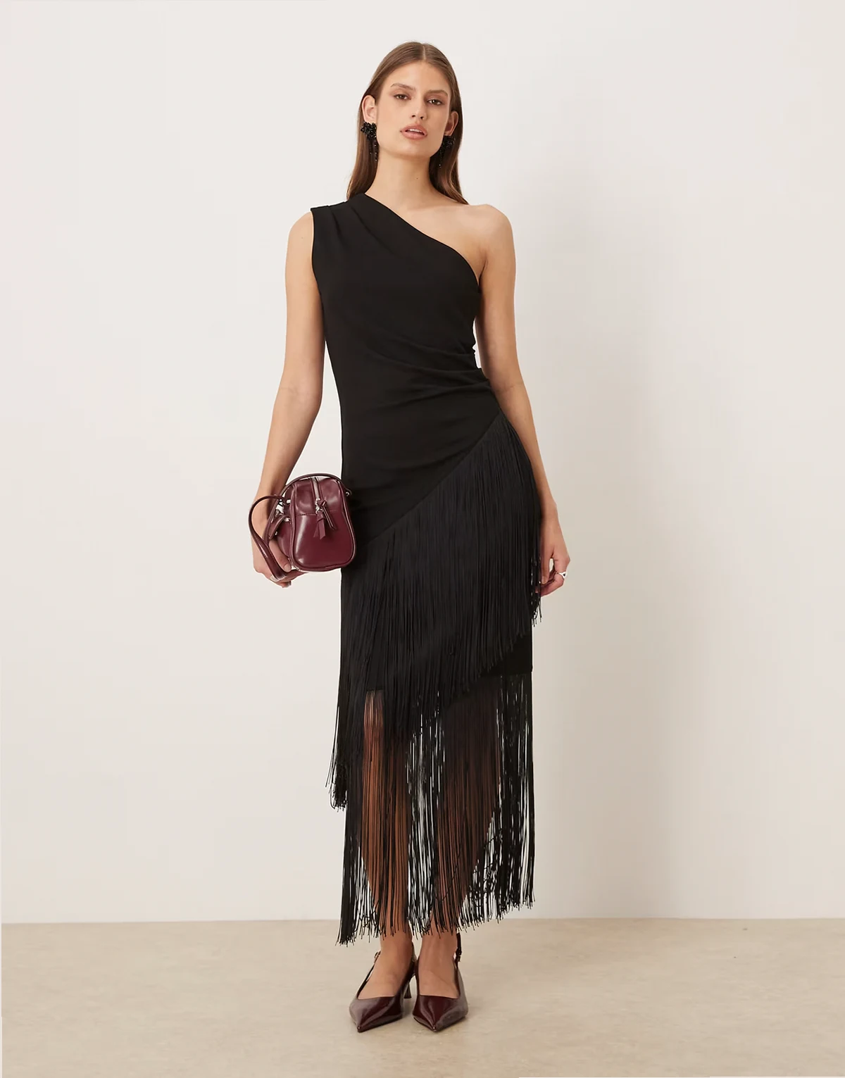 fringe midi skirt in black - part of a set