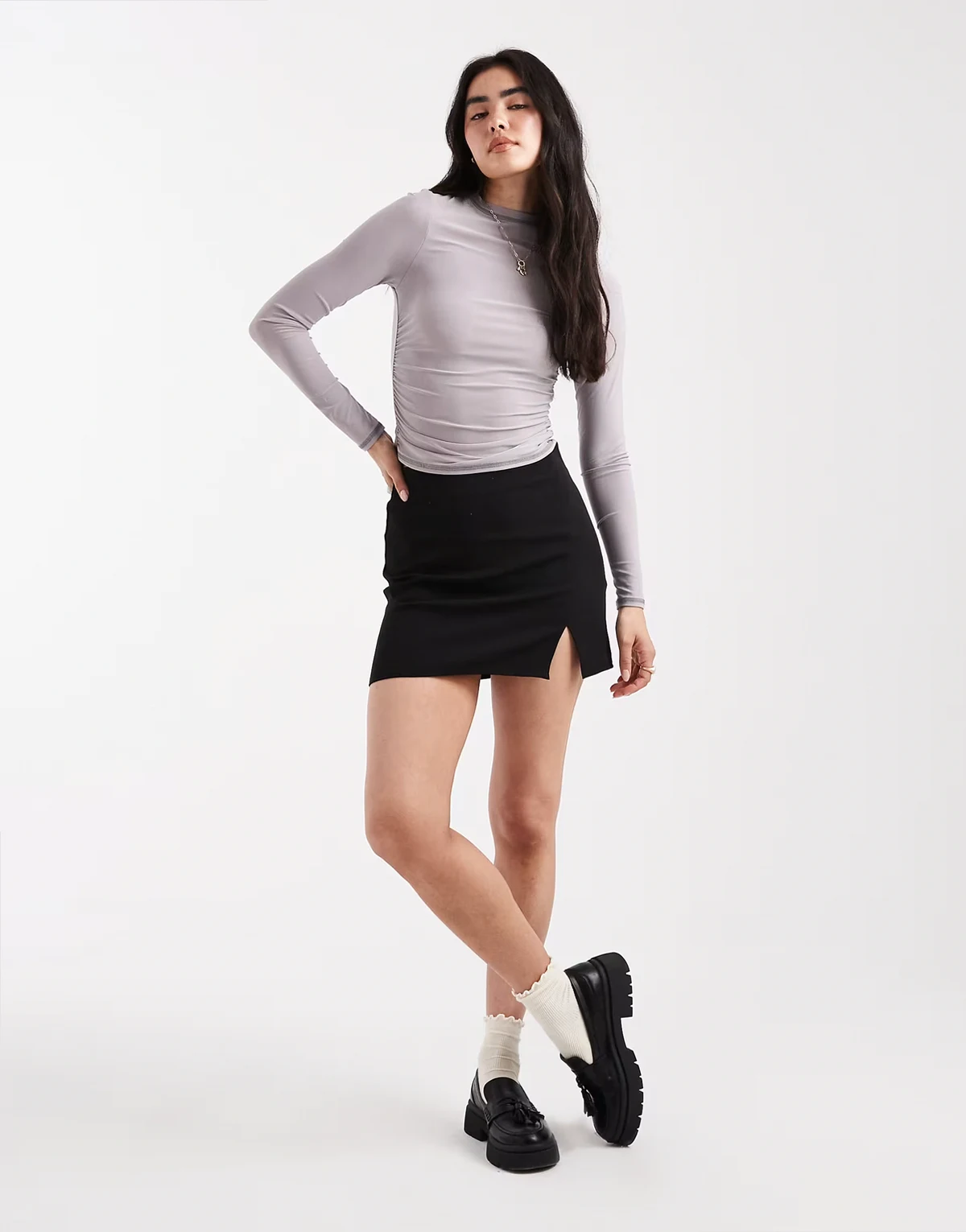 split front mini skirt in black