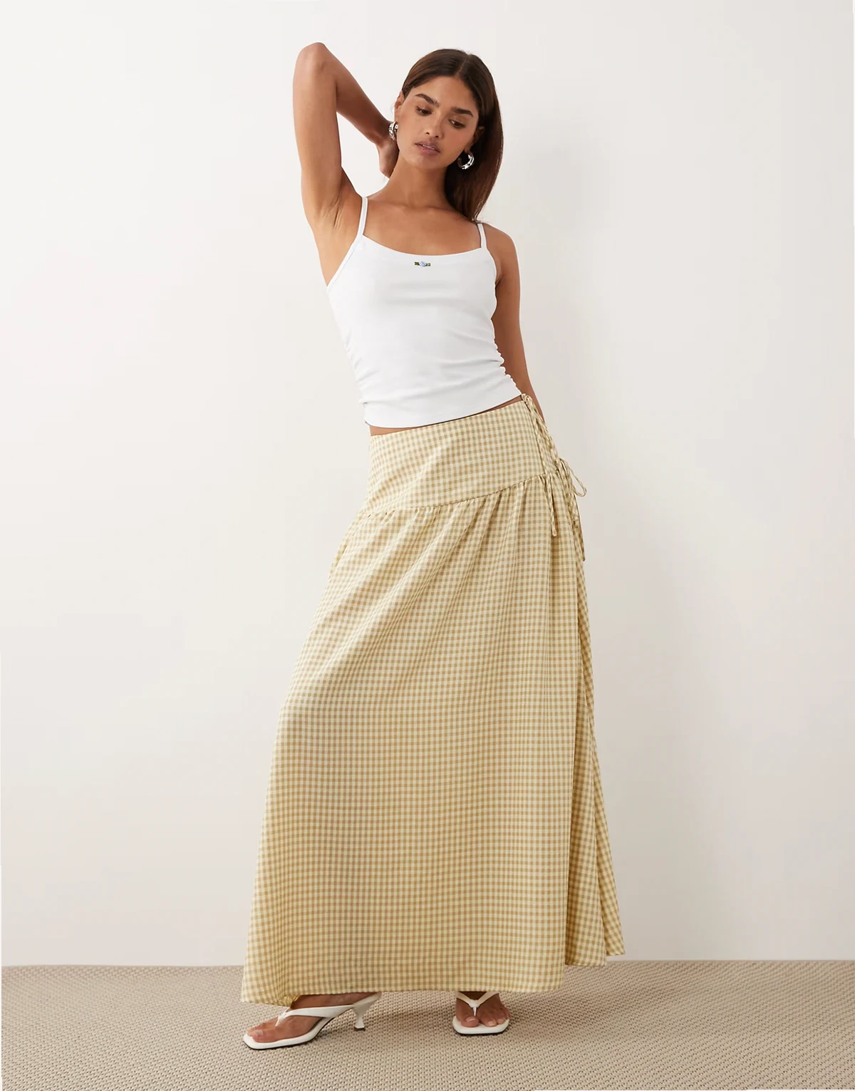 Rylan gingham maxi skirt in taupe