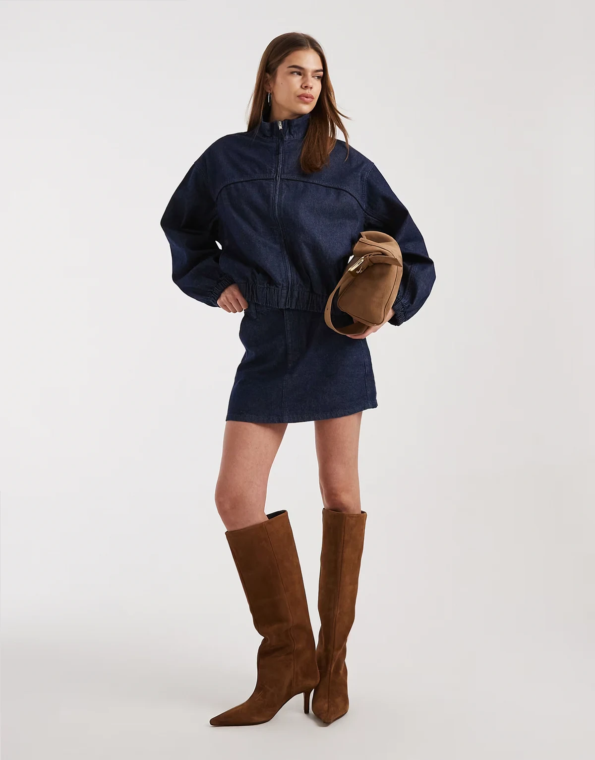 denim mini skirt in rinse - part of a set