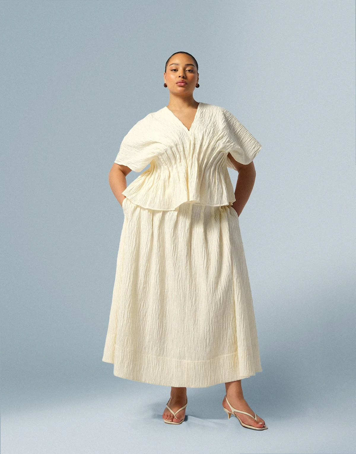 Curve crinkle texture maxi skirt in cream - part of a set