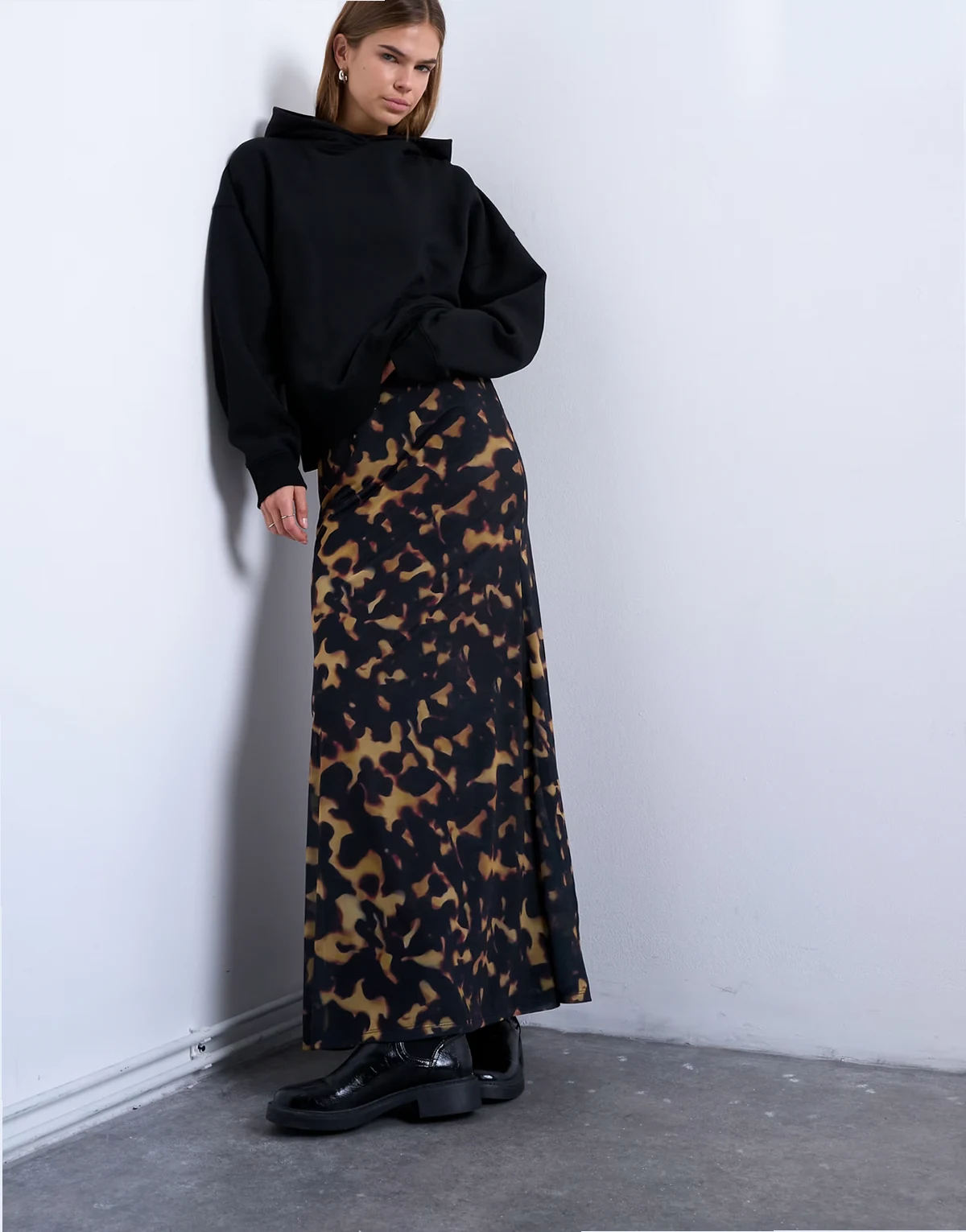 animal print mesh maxi skirt in multi