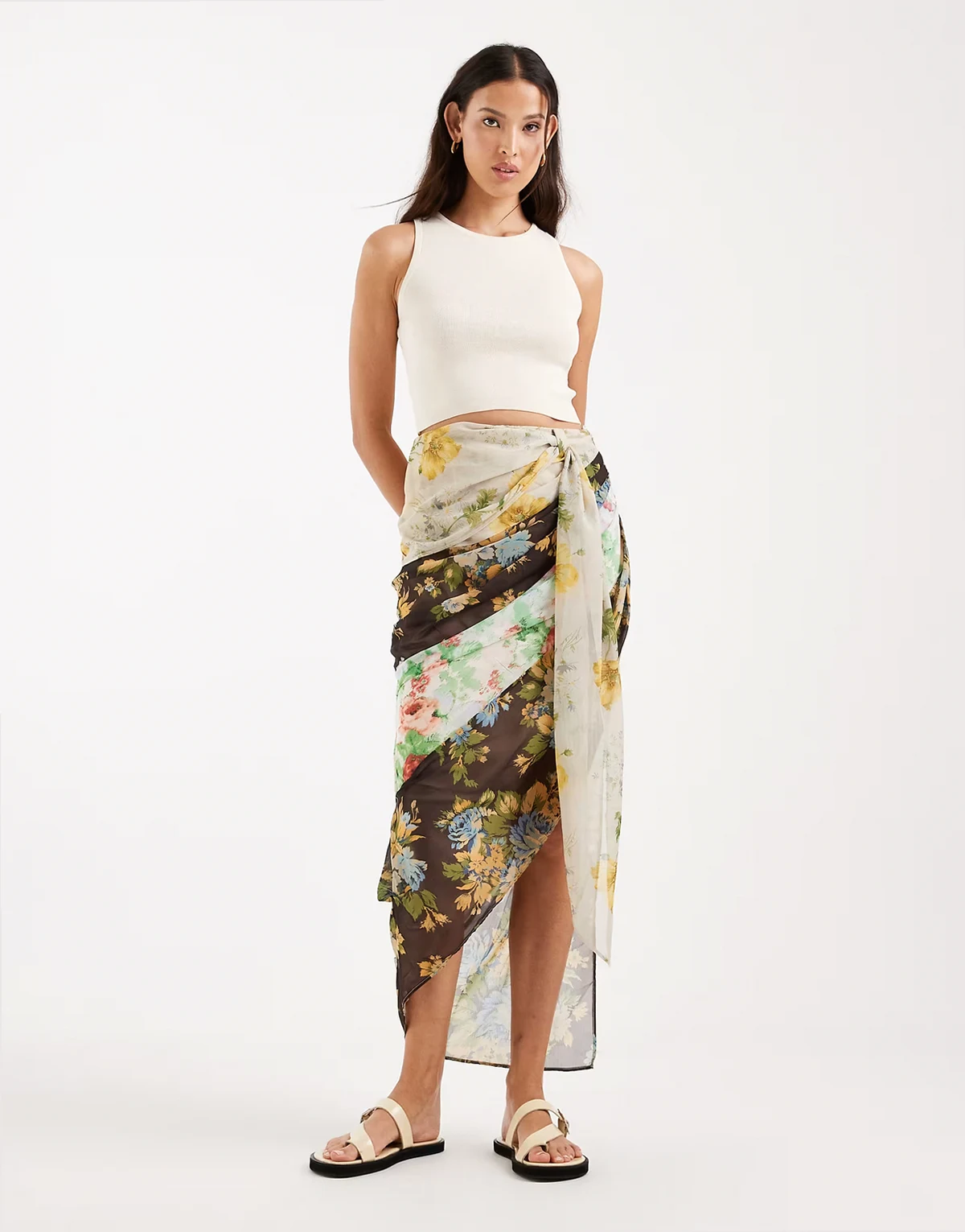drape detail chiffon maxi skirt in mixed prints - part of a set