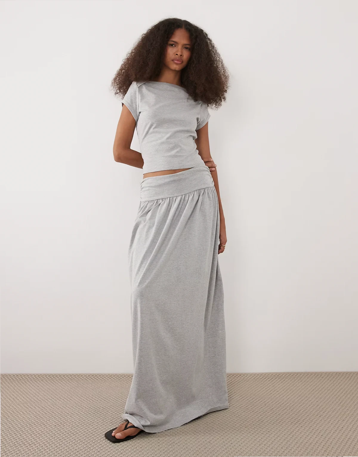 gathered maxi skirt in gray - part of a set