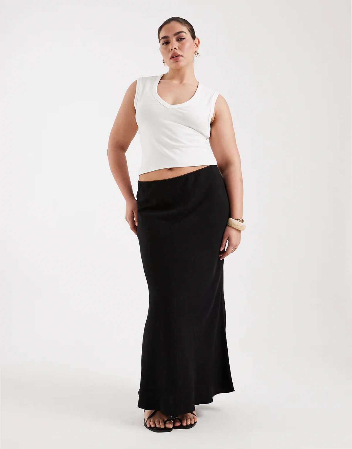 ASOS DESIGN Curve linen look bias midaxi skirt in black