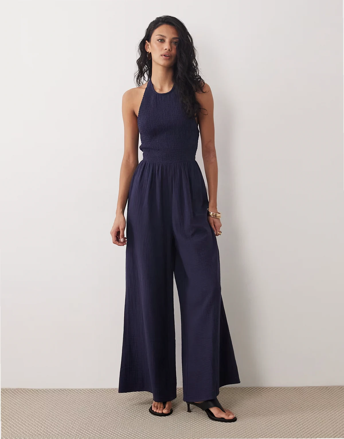 Tizzy halter neck wide leg jumpsuit in navy