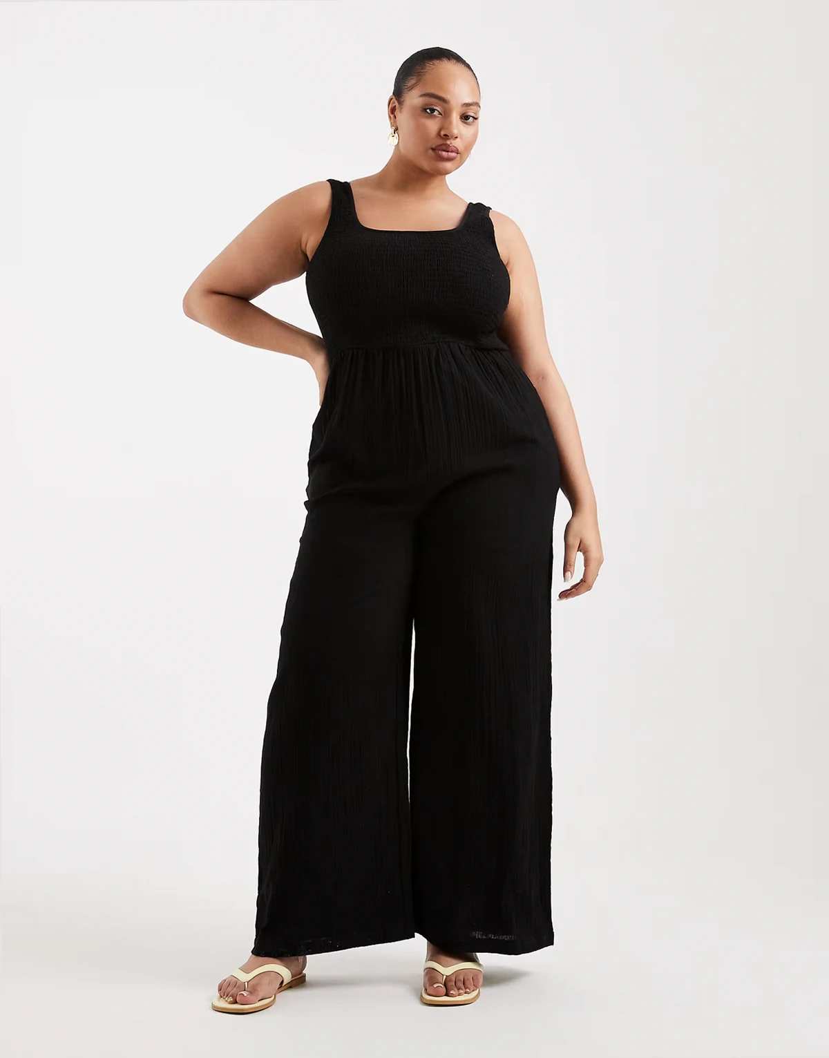 Brave Soul Curve scoop neck jumpsuit in black