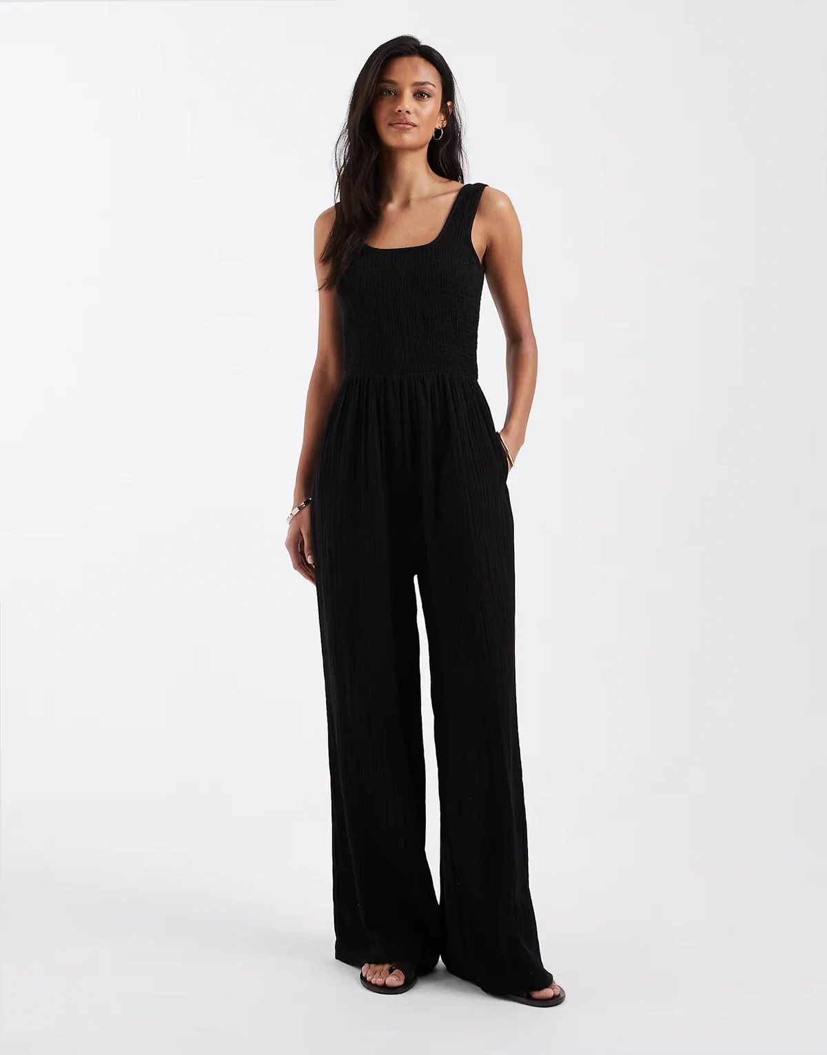 scoop neck jumpsuit in black