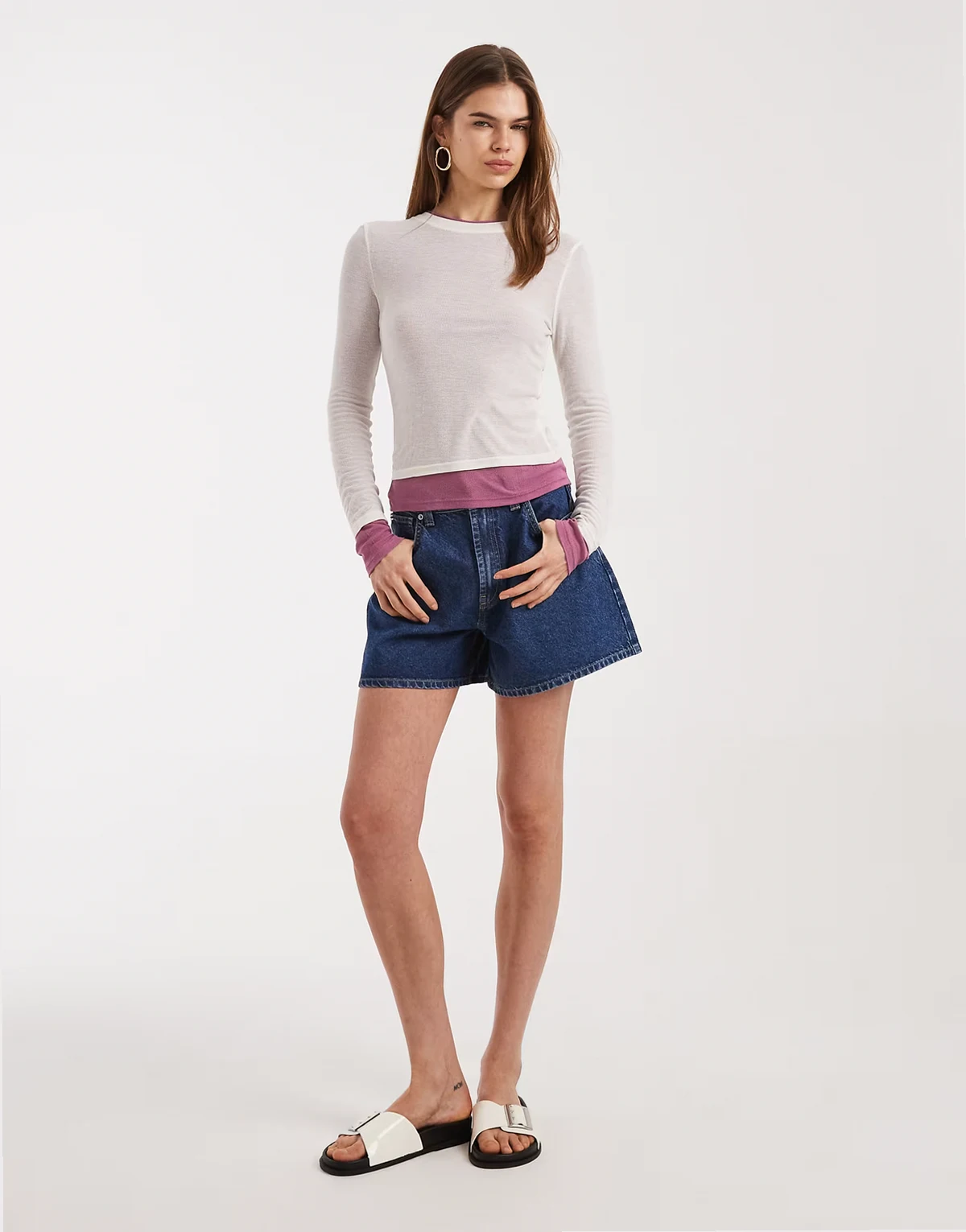 – Längere A-Linien-Shorts in reinem Mittelblau