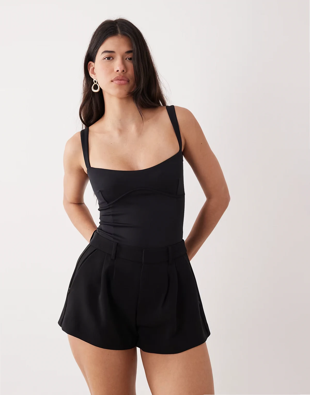 luxe suiting shorts in black - part of a set