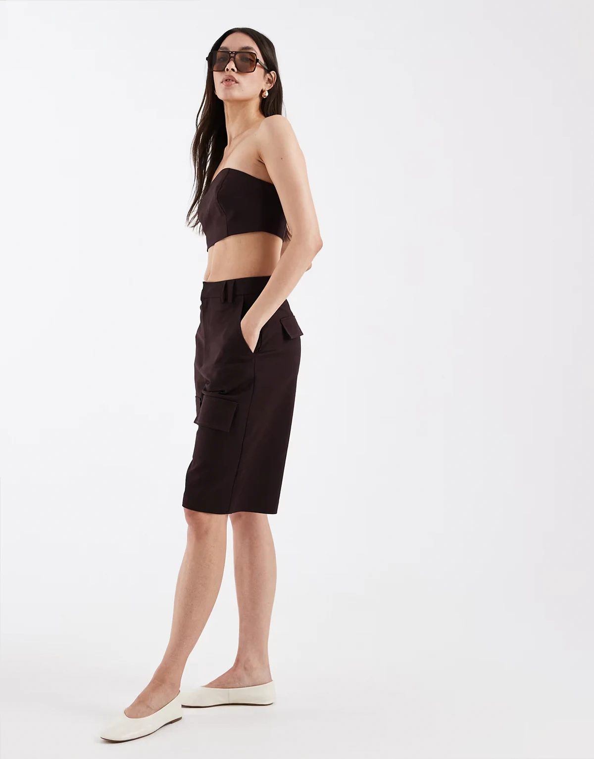 tailored utility bermuda shorts in chocolate plum - part of a set