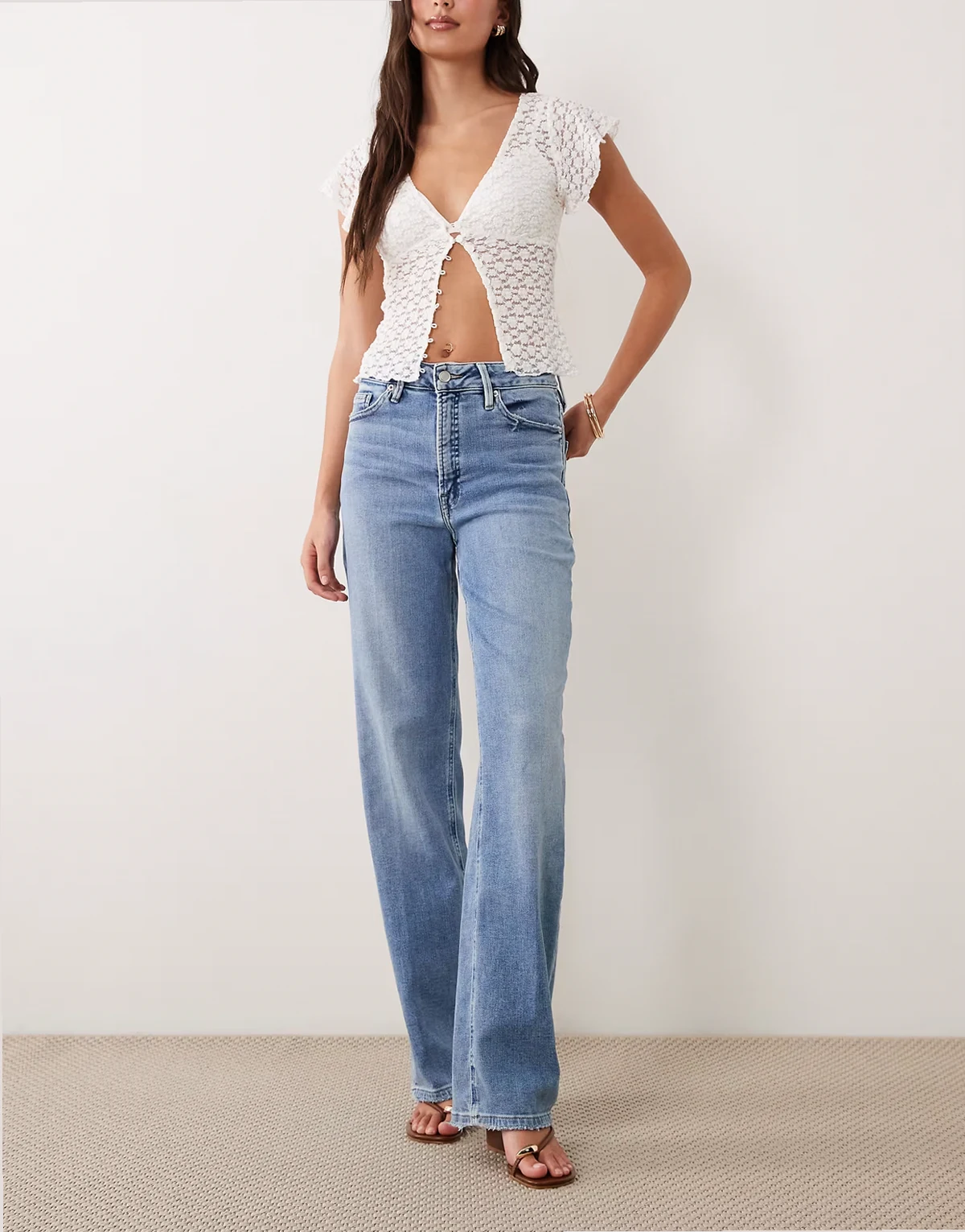 high rise soft tech true straight jeans in light blue wash
