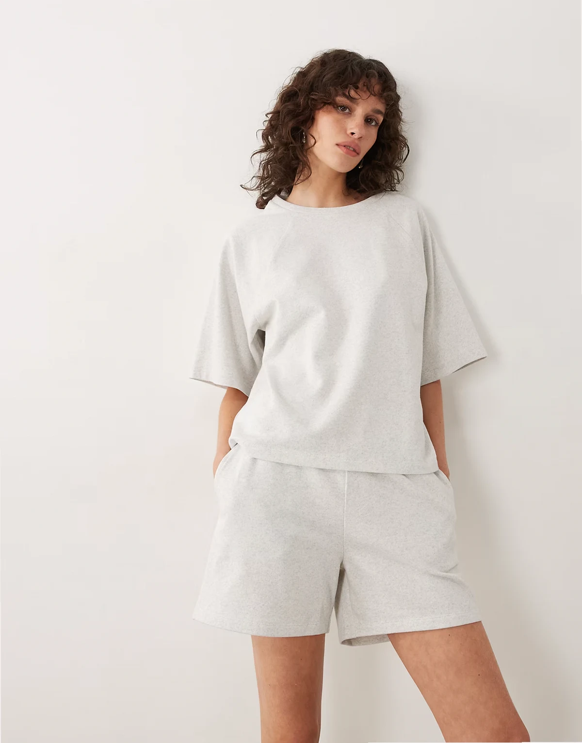 boxy sweat T-shirt in light gray melange - part of a set