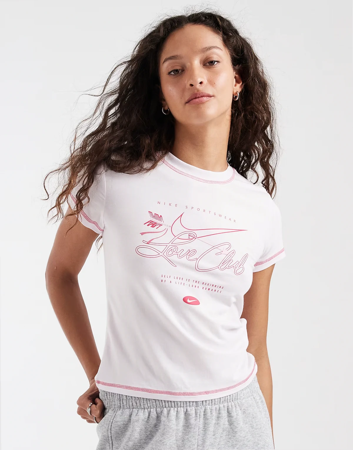 Chill Love Club graphic baby tee in pink