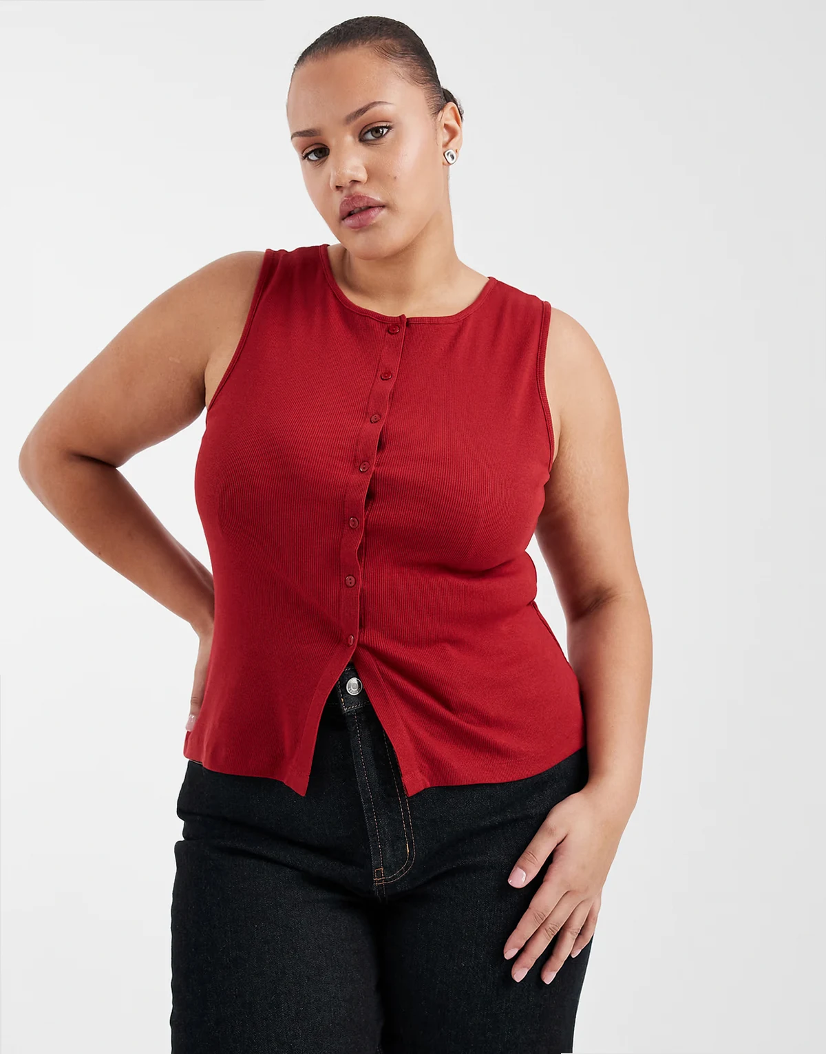 Brave Soul Curve button down tank top in red