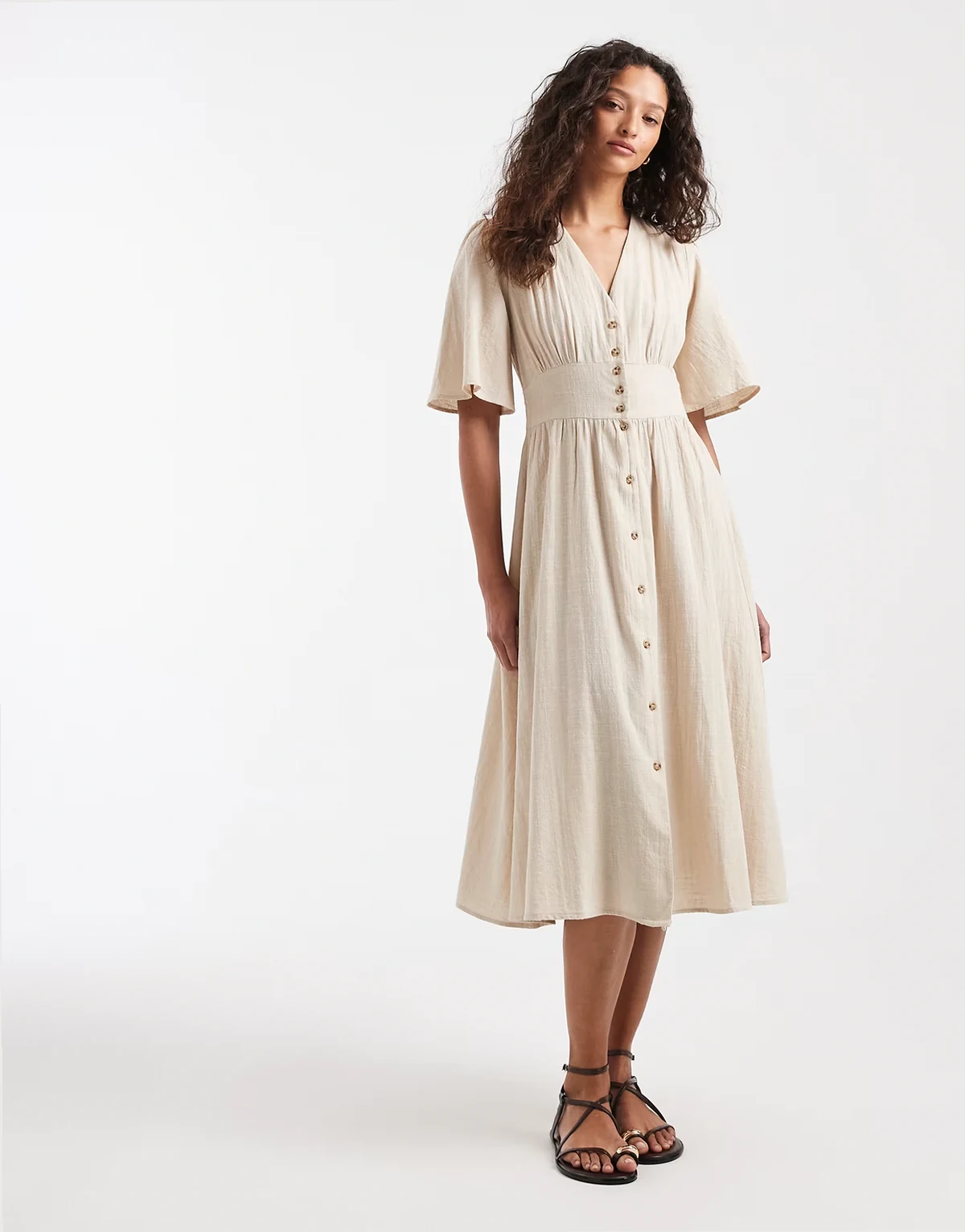 linen look midi shirt dress in beige