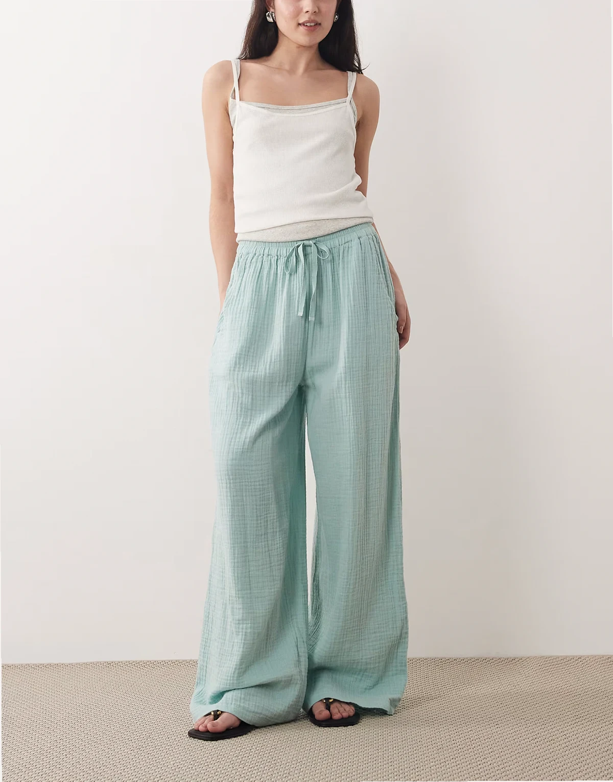 flowy wide leg pants in dusky blue