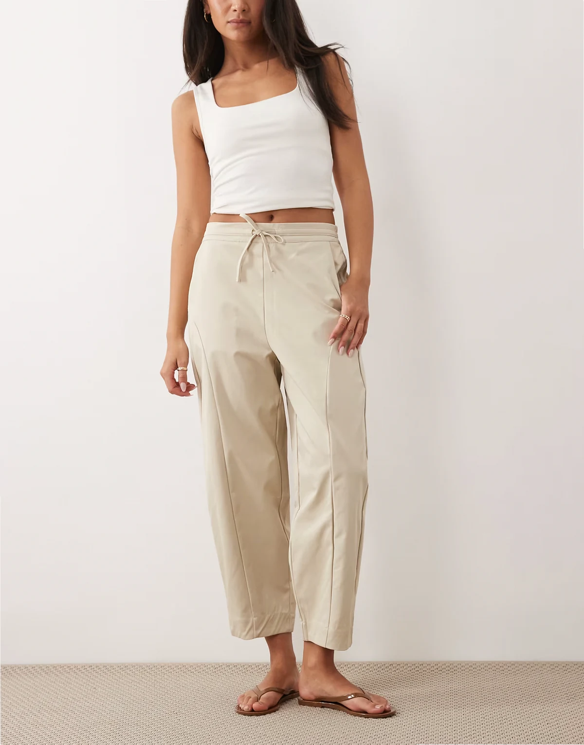 barrel leg pants in stone