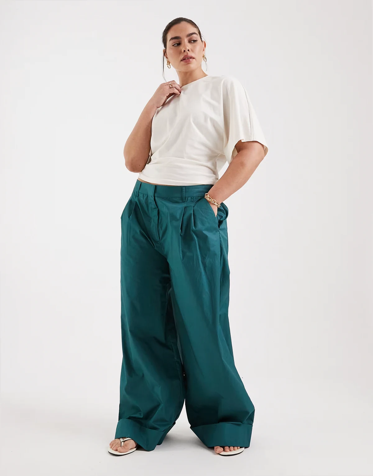 ASOS DESIGN Curve – Turkusowe spodnie z szerokimi nogawkami i podwiniętymi nogawkami, część zestawu