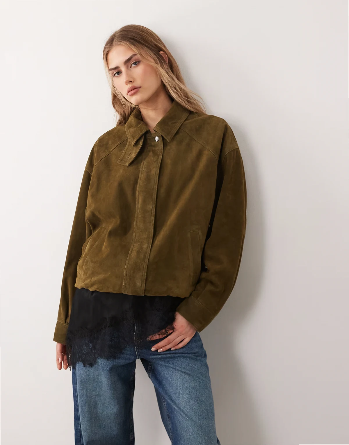 real suede bomber jacket in green