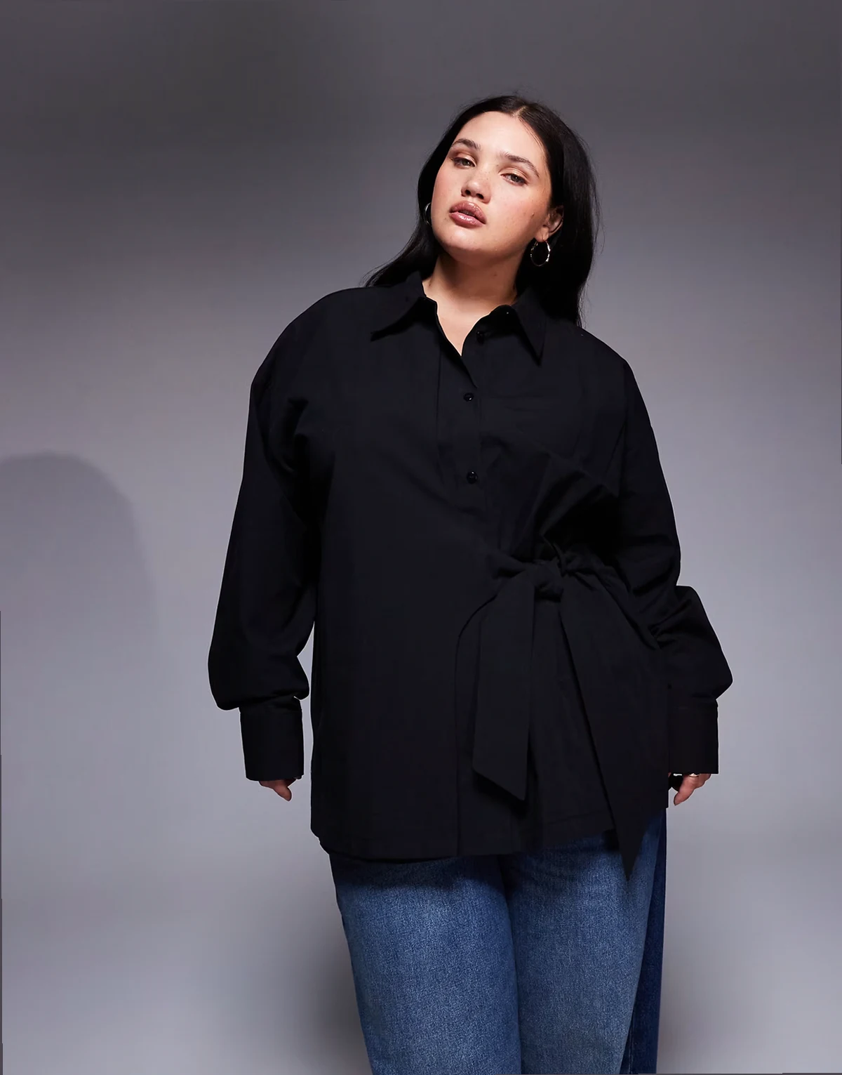 ASOS DESIGN – Czarna koszula oversize z kopertowym wiązaniem na kokardę w talii