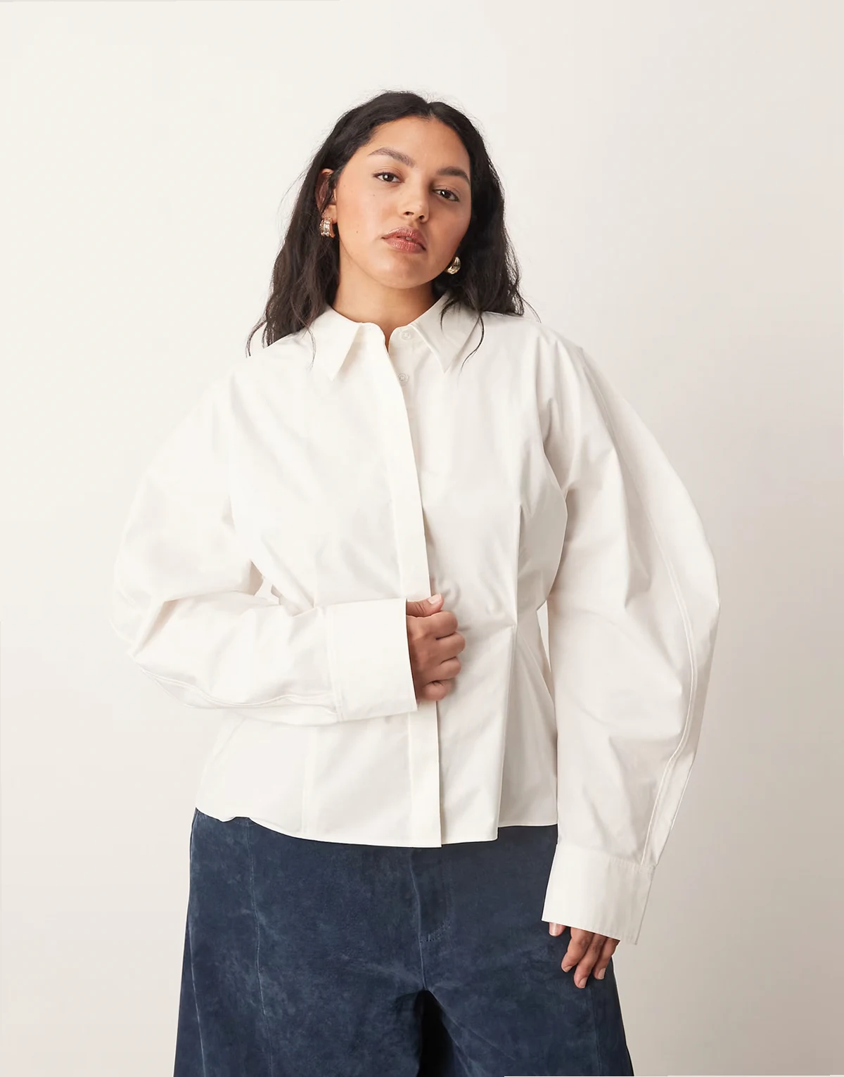 Curve heavy cotton sculpted shirt in white