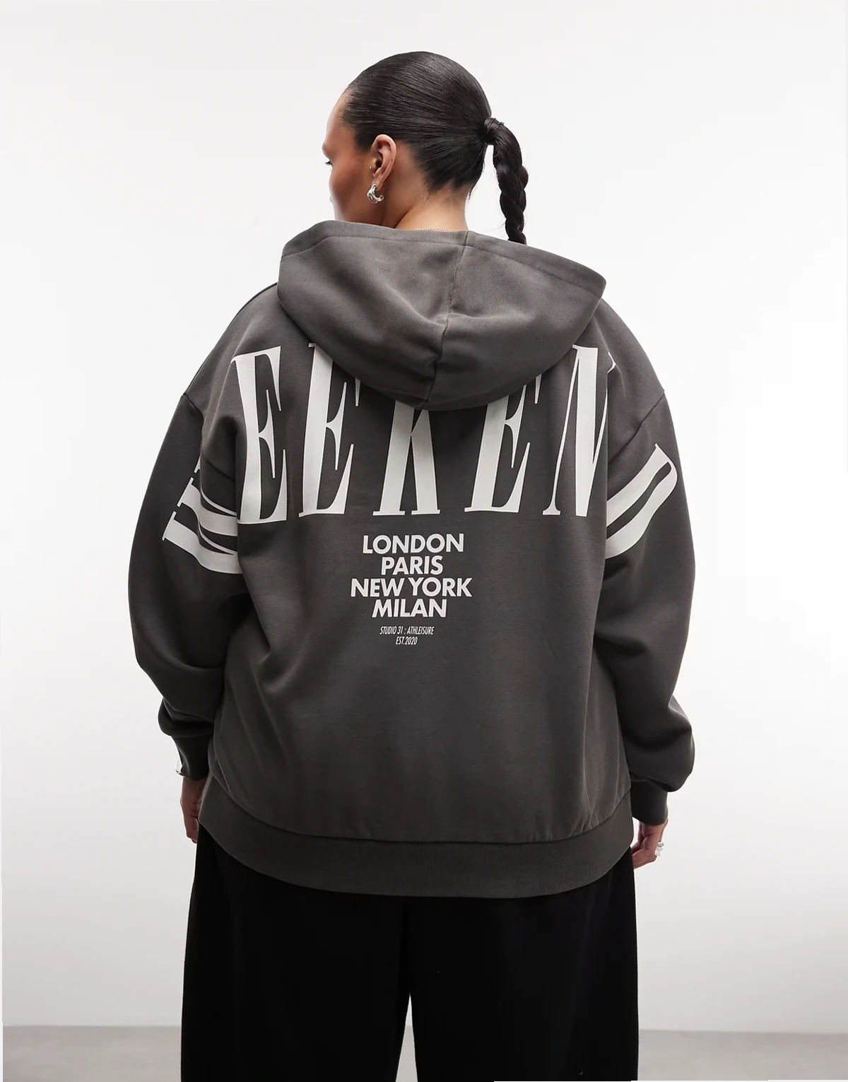 Weekend Collective Curve – Icon – Grafitowa bluza z kapturem, logo na plecach i efektem sprania