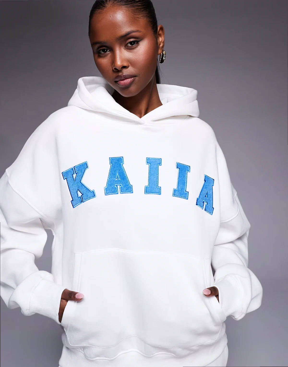cotton rich embroidered logo oversized hoodie in white and blue - part of a set