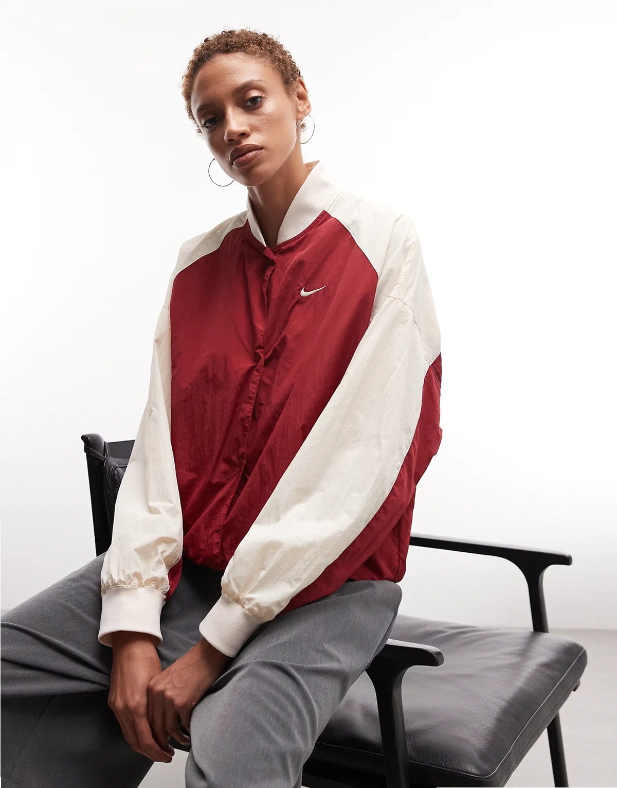 Street varsity jacket in off white and red