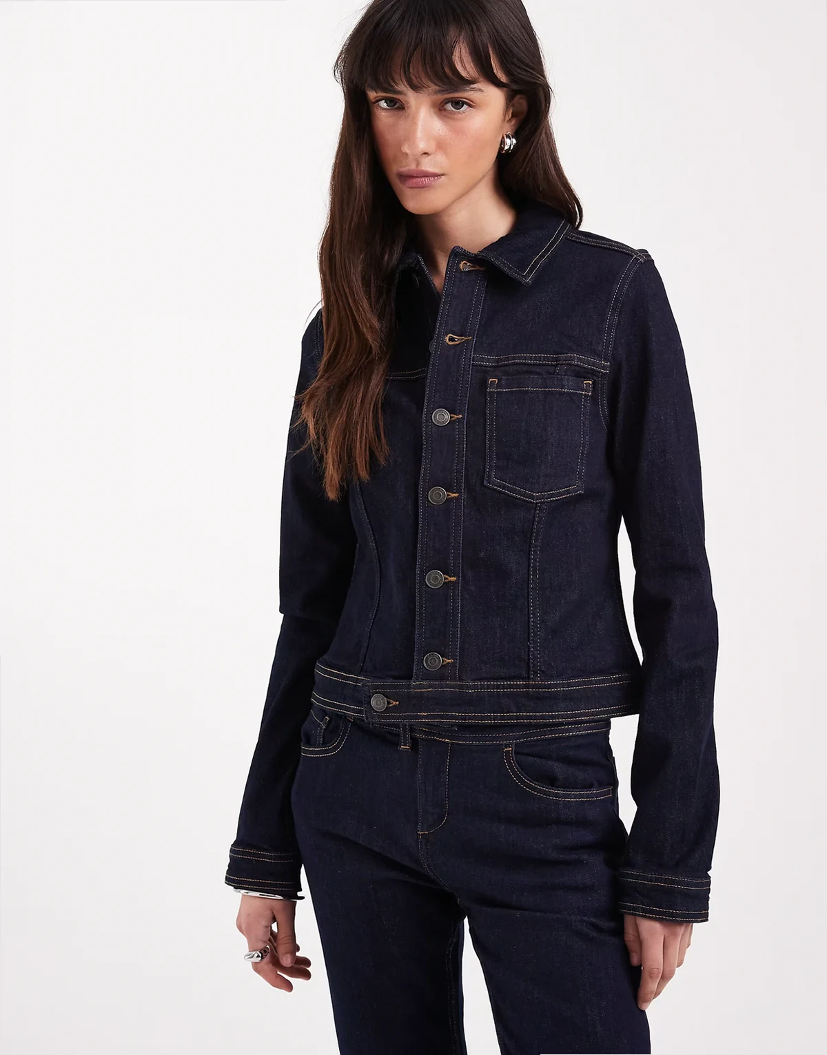 fitted denim jacket in inky wash - part of a set