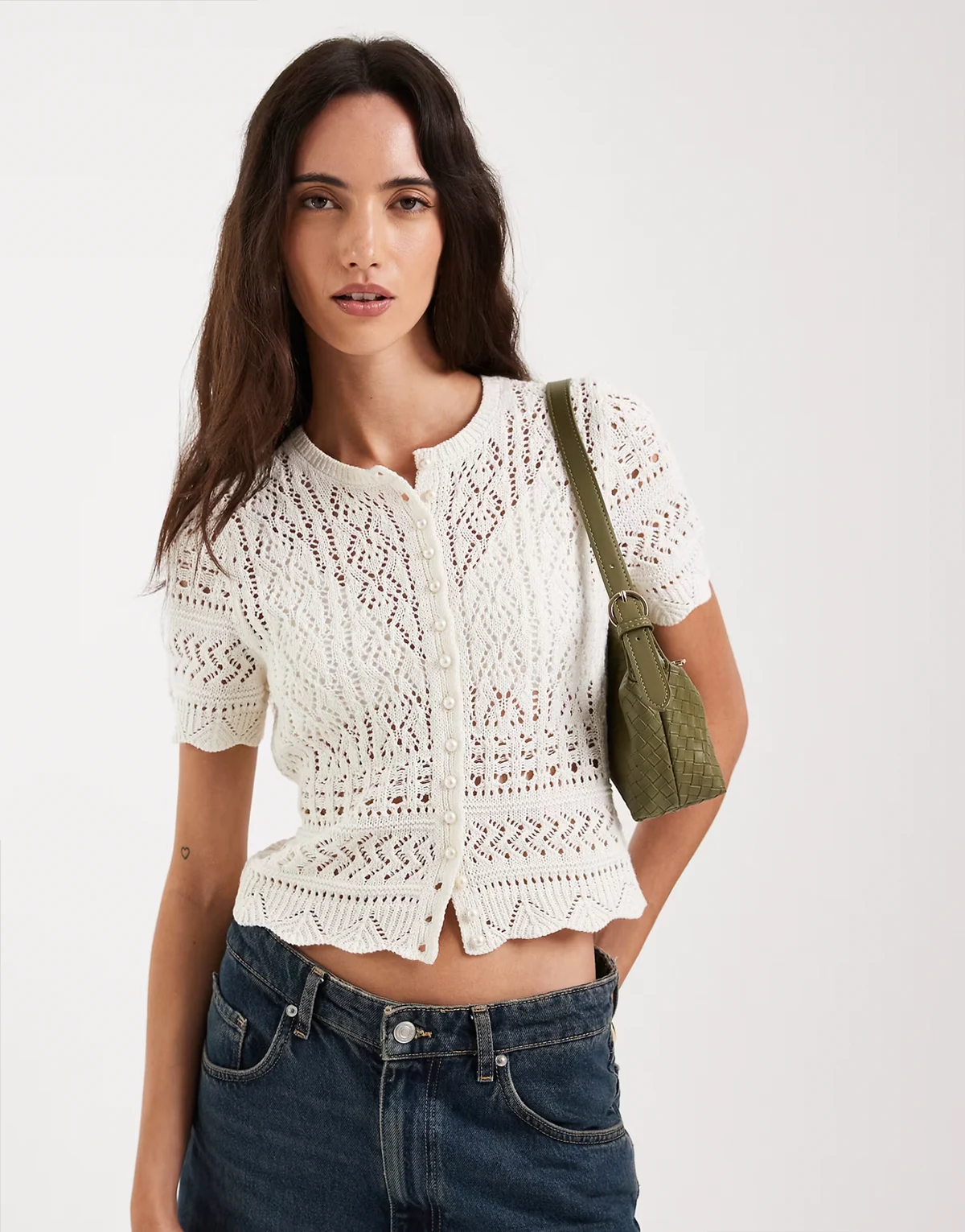 pearl buttons crochet cardigan in cream
