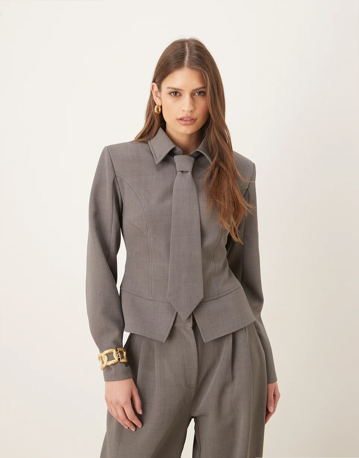 exclusive Gabriella zip up shirt with removable necktie in gray - part of a set