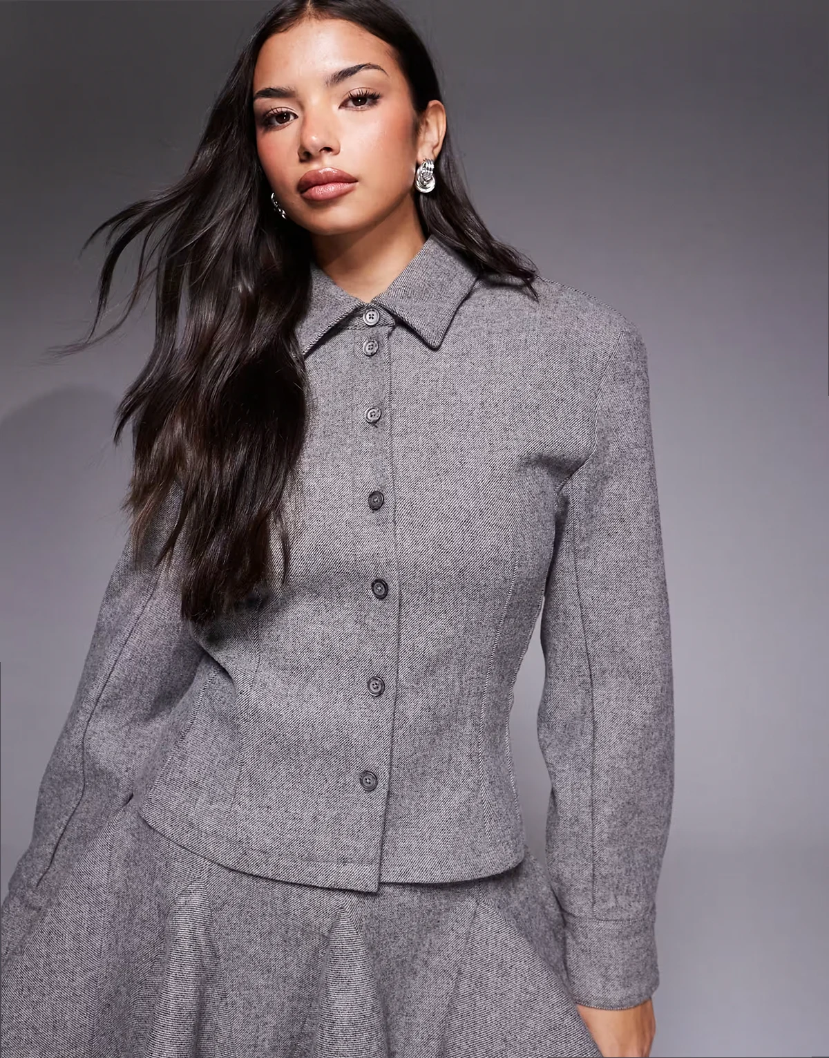 Blair structured collar detail button up jacket in gray - part of a set