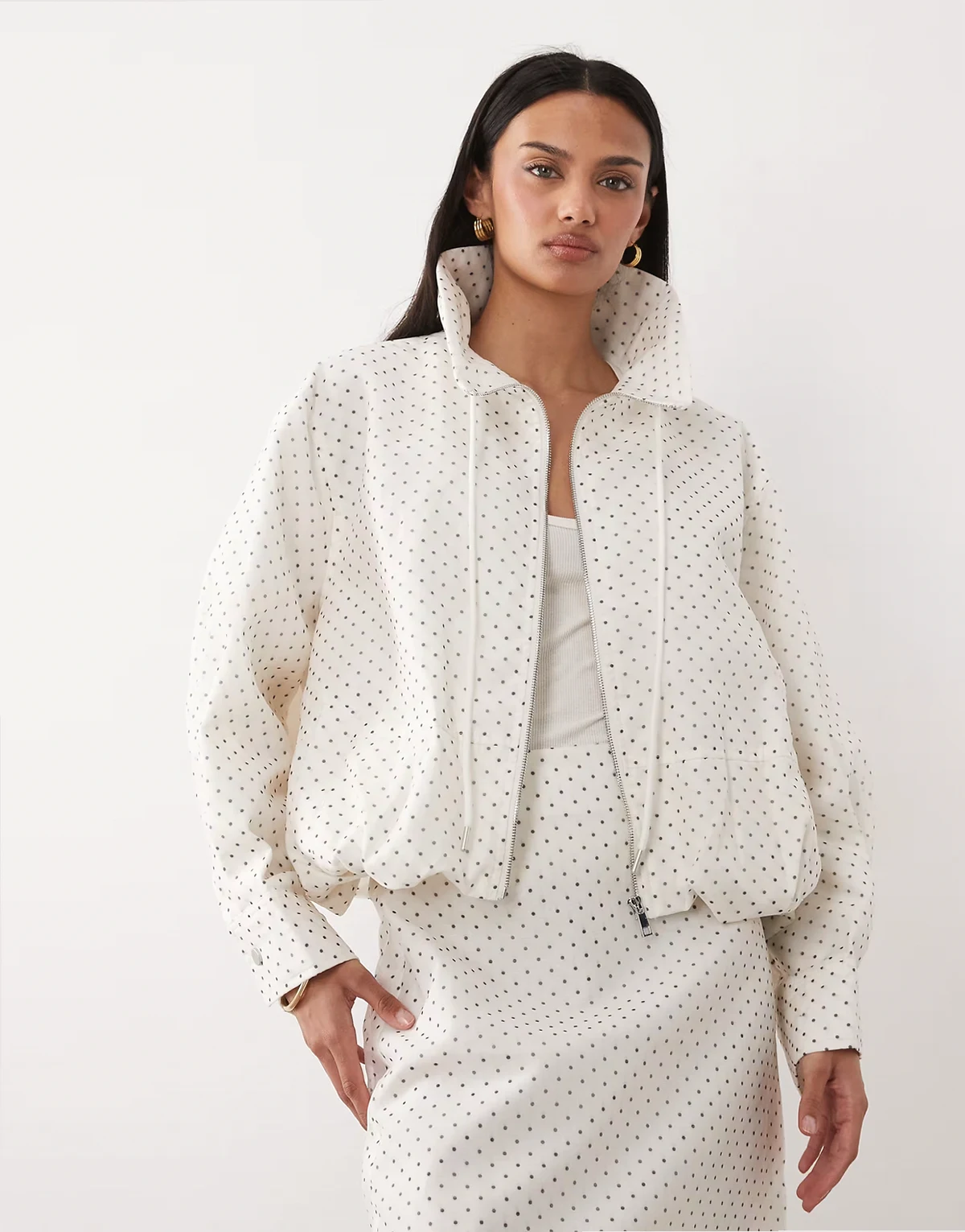 polka dot bubble hem jacket in ivory - part of a set