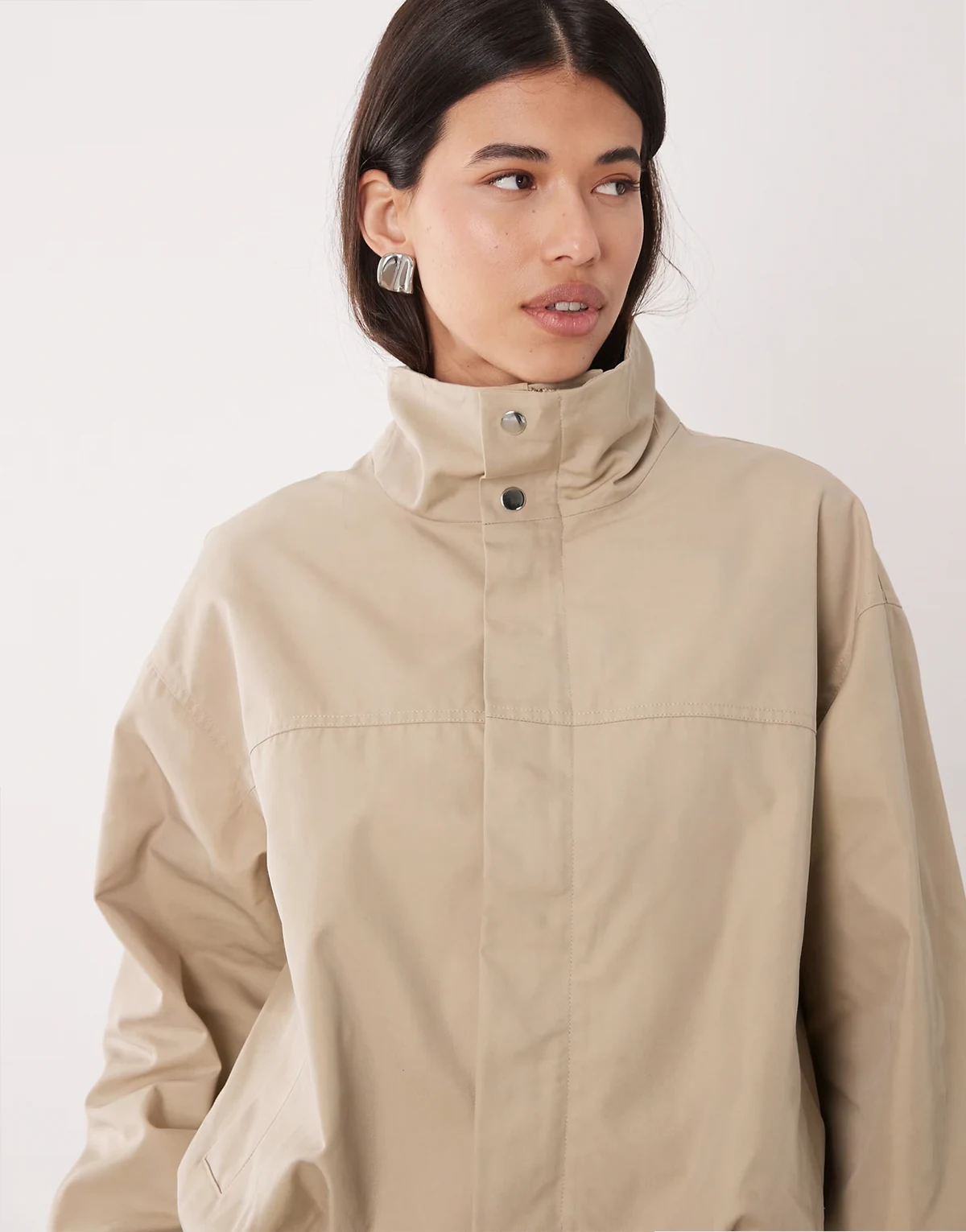 high neck short jacket in khaki beige - part of a set