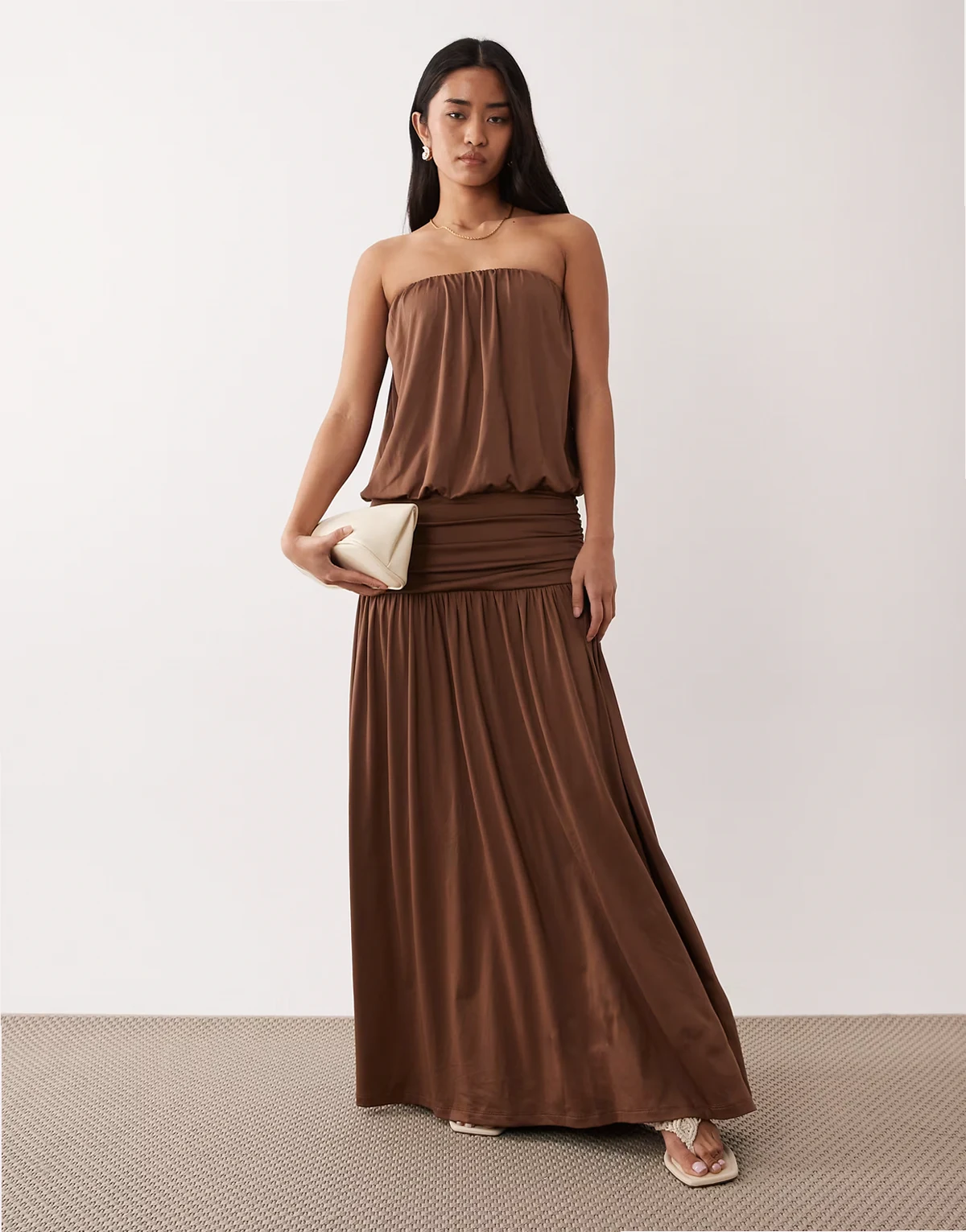 La Cienega strapless dropped waist maxi dress in tan