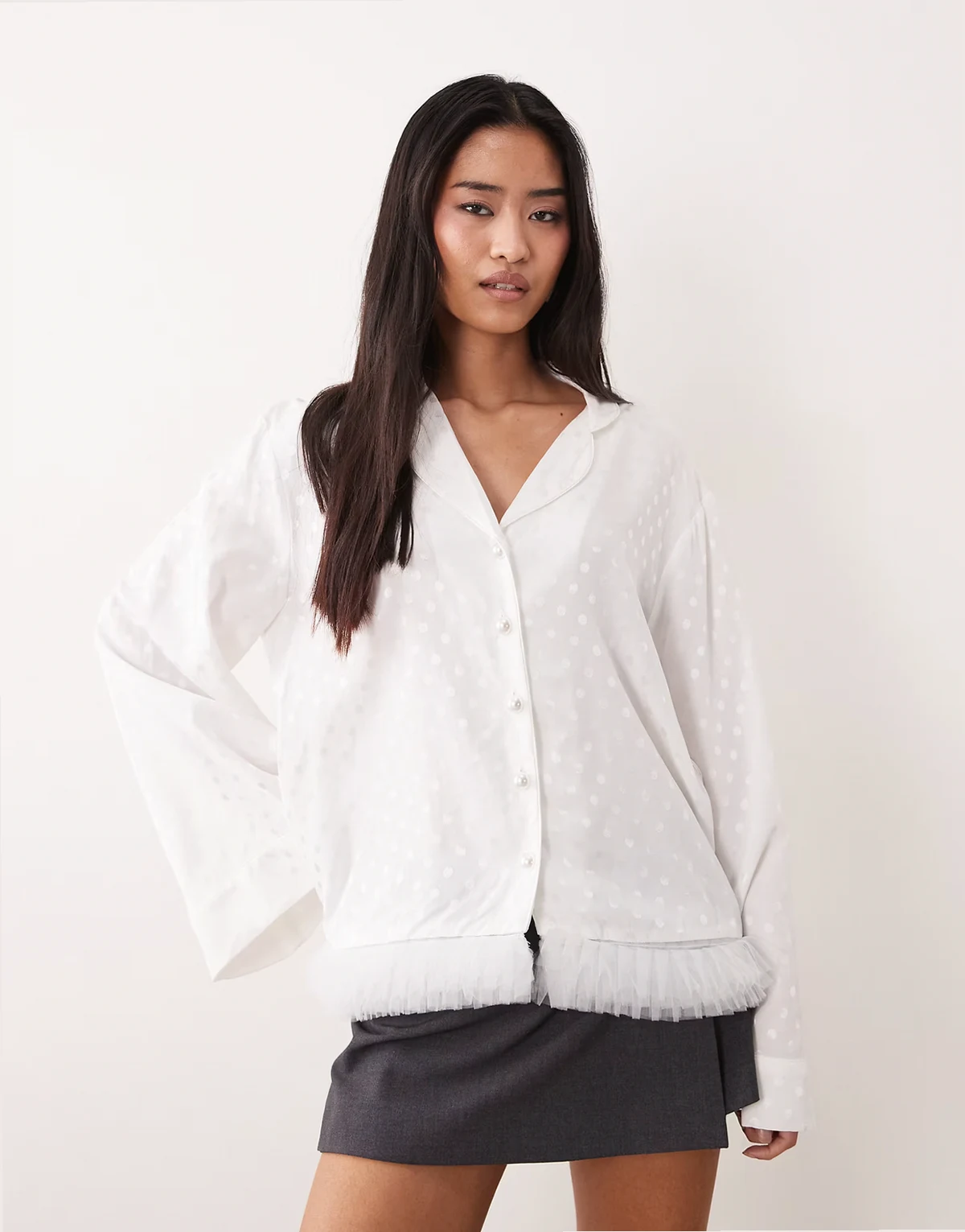 Bridal polka dot belted blouse in white - part of a set
