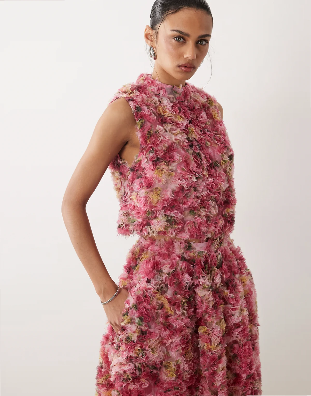 Dream Sister Jane Palette floral tulle high neck top in pink - part of a set