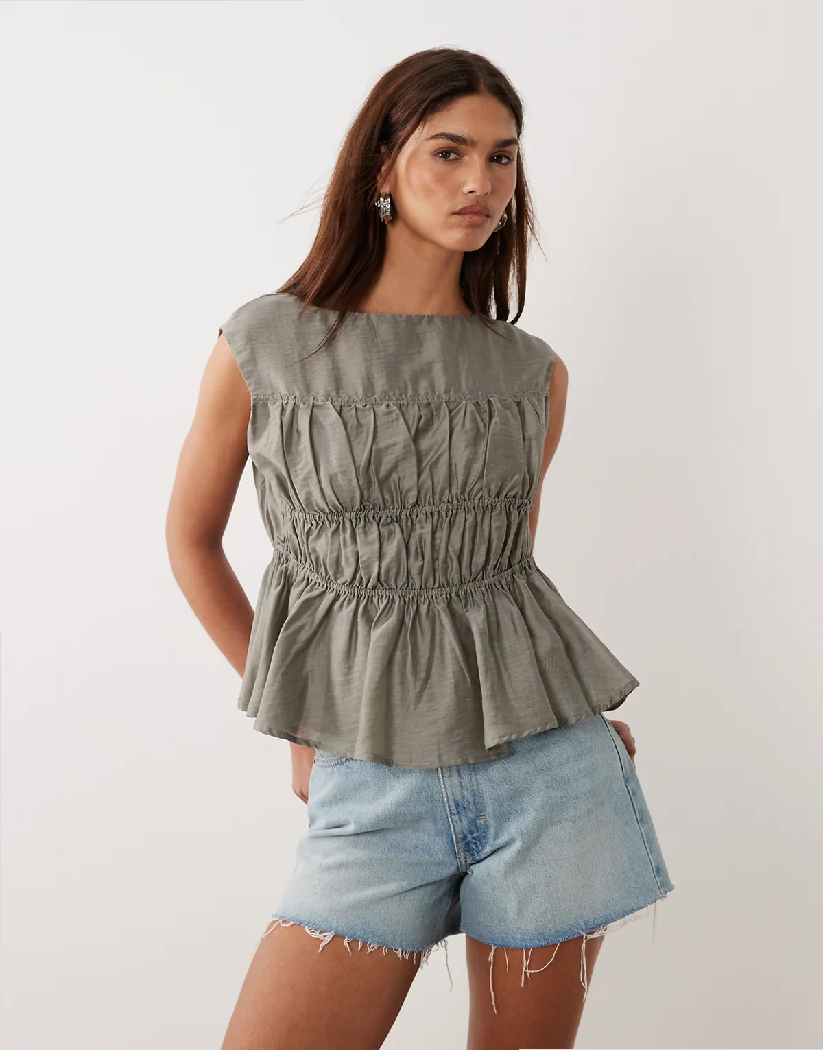 Cierra shirred top in pebble