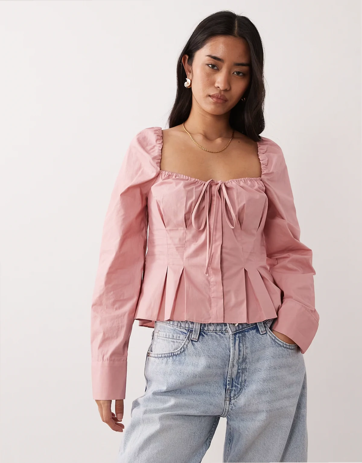 Cloverfield long sleeve off the shoulder top in pink