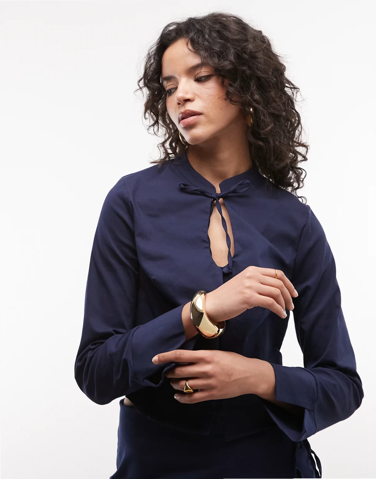 tailored keyhole detail blouse in navy - part of a set