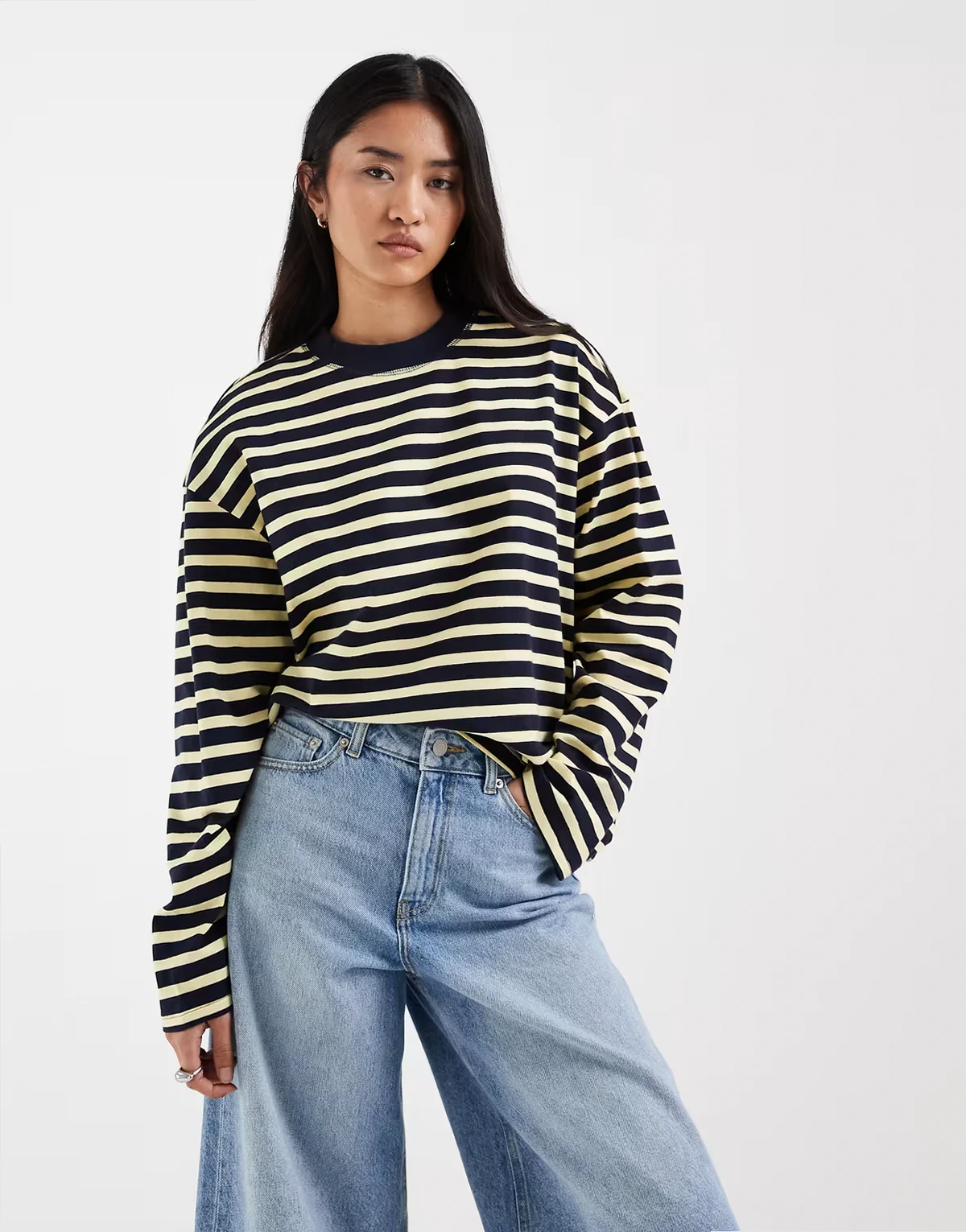 oversized long sleeve t-shirt in brown & cream stripes