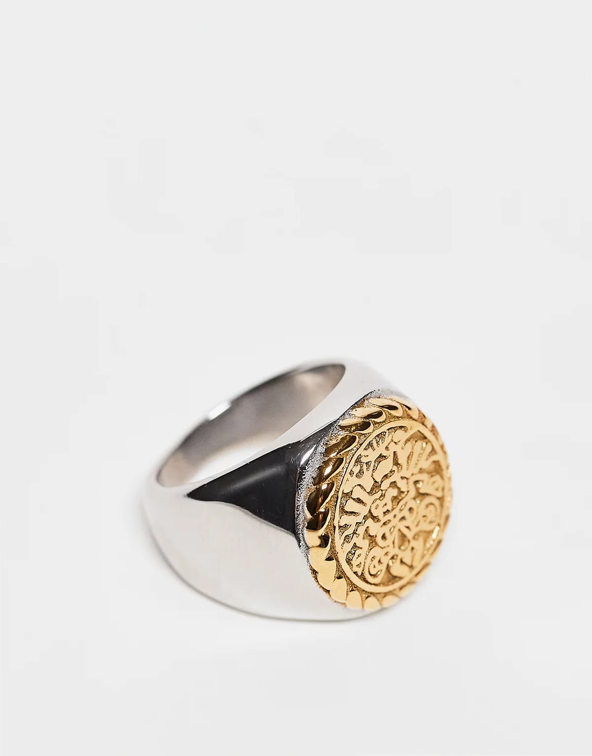 unisex waterproof signet ring in mixed metal in stainless steel