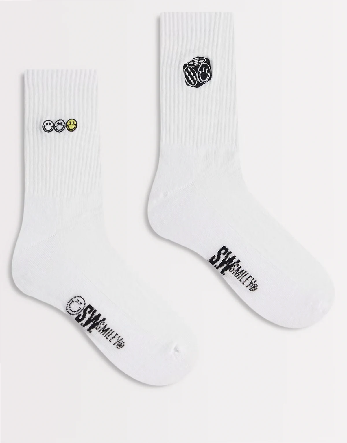 – 2er-Pack Socken in Weiß mit Smiley-Grafik